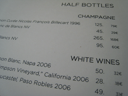 modern wine list